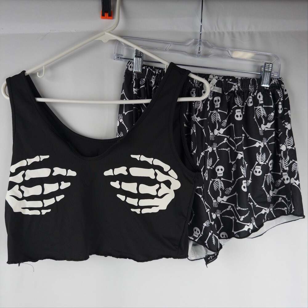 SHEIN Skeleton Hand Print Cropped Camisole Top And Shorts Pajama Set